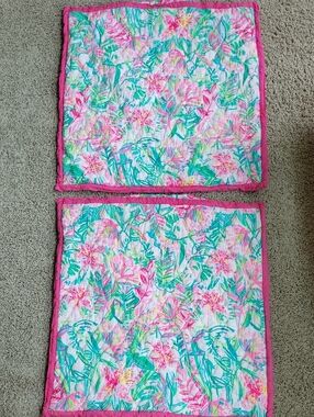 2 Lilly Pulitzer - Pottery Barn Tropical Floral Quilted Pillow Shams 26" By 26"